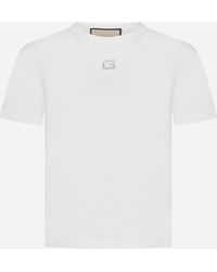 Gucci - Rhinestoned Logo Cotton T-shirt - Lyst