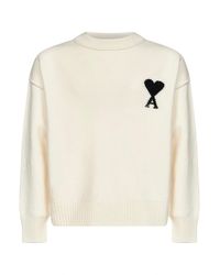 Ami Paris - Ecru Felted Merino Wool Ami De Cœur Crewneck Sweater - Lyst