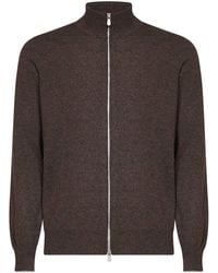Brunello Cucinelli - Dark Cashmere Zip-Up High-Neck Cardigan - Lyst