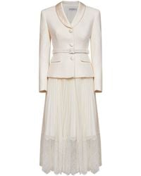 Self-Portrait - Self Portrait Cream Georgette And Bouclé Belted Midi Dress - Lyst