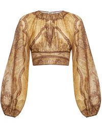 Zimmermann - Tapestry-Print Mustard Cotton-Silk Blend Wanderlust Bodice - Lyst