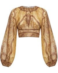 Zimmermann - Tapestry-Print Mustard Cotton-Silk Blend Wanderlust Bodice - Lyst