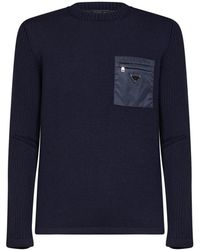 Prada - Wool Knit Sweater With Nylon Pocket - Lyst