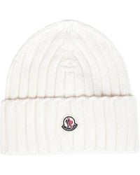 Moncler - Ribbed Wool Knit Beanie With Logo Patch - Lyst