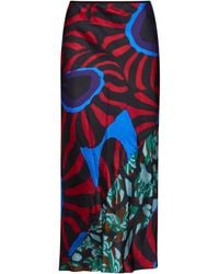 Dries Van Noten - Marbled Clay-Print Twill Sati Midi Skirt - Lyst