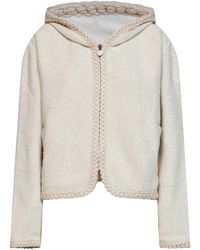 Moncler - Ivory Waffle Knit Zip-Up Hoodie - Lyst