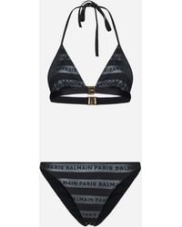 Balmain - Logo-tape Stripe Triangle Bikini - Lyst