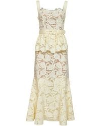 Self-Portrait - Self Portrait Macramé Lace Belted Peplum Midi Dress - Lyst