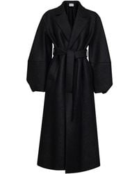 Harris Wharf London - Felted Wool Long Puff-Sleeves Belted Wrap Coat - Lyst