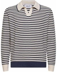 D 40 - Striped Linen And Cotton Knit Long-Sleeved Polo Shirt - Lyst