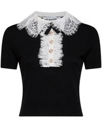 Self-Portrait - Wool Knit Top With Lace Collar - Lyst