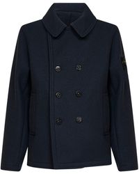 Stone Island - Heavy Melton Wool Double-Breasted Coat - Lyst