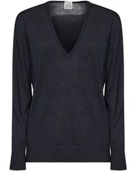 TOTEME - Charcoal Melange Lyocell And Cashmere V-Neck Sweater - Lyst