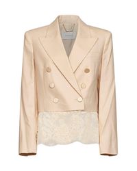 Zimmermann - Cream Stretch Wool And Lace Valiant Double-Breasted Cropped Blazer - Lyst