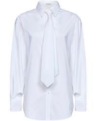 Brunello Cucinelli - Stretch Poplin Shirt With Tie And Monili - Lyst