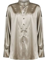 Brunello Cucinelli - Stretch Silk Satin Shirt With Monili - Lyst