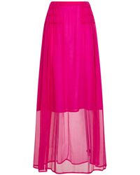 Dries Van Noten - Fuchsia Silk Muslin Long Ruffled Skirt - Lyst