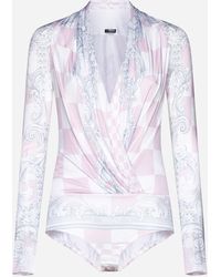 Versace - Barocco Damier Print Viscose Bodysuit - Lyst
