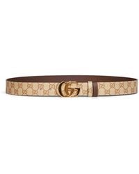Gucci - Sand And Dark Cut Gg Marmont Reversible Belt - Lyst