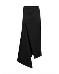 Givenchy - Grain De Poudre Wool Asymmetric Maxi Skirt With Slit - Lyst