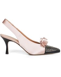 Chloé - Chloã Nude Satin Rhinestone-Embellished Alba Bow Slingback Pumps - Lyst