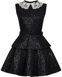 Self-Portrait - Self Portrait Sequin Bouclé Belted Peplum Mini Dress - Lyst
