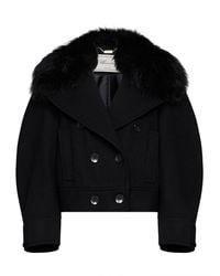 Blumarine - Wool-Blend Short Pea Coat With Faux-Fur Collar - Lyst