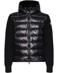Moncler - Knit And Nylon Padded Zip-Up Hooded Cardigan - Lyst