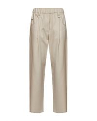 Brunello Cucinelli - Oat Milk Stretch Cover Baggy Pull-On Trousers With Shiny Bartack - Lyst