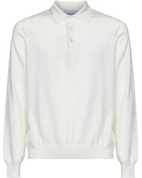 D 40 - Cream Virgin Wool Knit Long-Sleeved Polo Shirt - Lyst