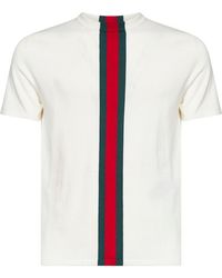 Gucci - Milky Cotton Knit T-Shirt With Web Intarsia - Lyst