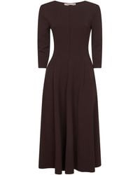 Blanca Vita - Coffee Stretch Jersey Asia Flared Midi Dress - Lyst