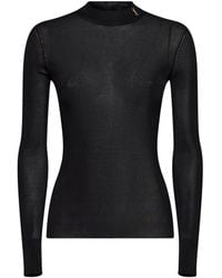 Saint Laurent - Lightweight Ribbed Silk Knit Mock-Neck Top - Lyst