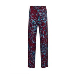 Dries Van Noten - Burgundy Printed Viscose Low-Rise Trousers - Lyst
