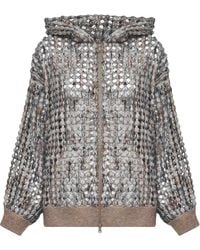 Brunello Cucinelli - Balloon Net Embroidery Zip-Up Hooded Cardigan - Lyst