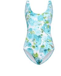 Chloé - Chloé And Aqua Flower-Print Lycra One-Piece Swimsuit - Lyst