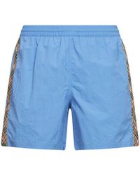 Burberry - Cornflower Nylon Swim Shorts With Check Trims - Lyst