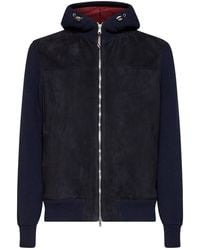 Brunello Cucinelli - Hooded Jacket Suede And Knit - Lyst