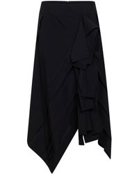 Bottega Veneta - Wool Asymmetric Midi Skirt With Ruffles - Lyst