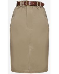 Saint Laurent - Belted Cotton Skirt - Lyst