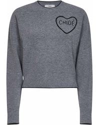 Chloé - Divine Wool And Cashmere Knit Embroidered Crewneck Sweater - Lyst