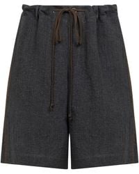 Uma Wang - Dark Linen And Cotton Panther Bermuda Shorts - Lyst