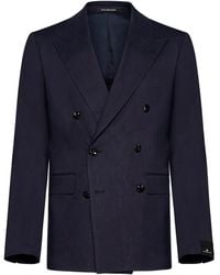 Tagliatore - Linen And Wool-Blend Double-Breasted Blazer - Lyst