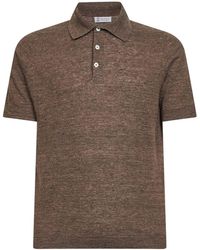 Brunello Cucinelli - Hazelnut Linen And Cotton Knit Polo Shirt - Lyst