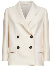 Brunello Cucinelli - Ivory Fluid Twill Jacket With Monili - Lyst