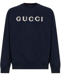 Gucci - Dark Cotton Jersey Embroidered Sweatshirt - Lyst