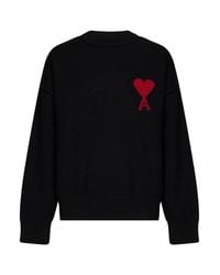 Ami Paris - Felted Merino Wool Ami De Cœur Crewneck Sweater - Lyst