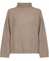 Brunello Cucinelli - Light Ribbed Cashmere And Wool Knit Sparkling & Dazzling Sweater - Lyst