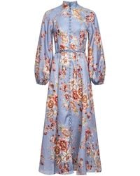 Zimmermann - Light Floral Chambray Linen Awaken Midi Dress - Lyst