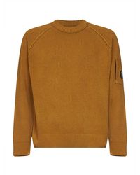 C.P. Company - Ochre Cotton Chenille Lens Crewneck Sweater - Lyst